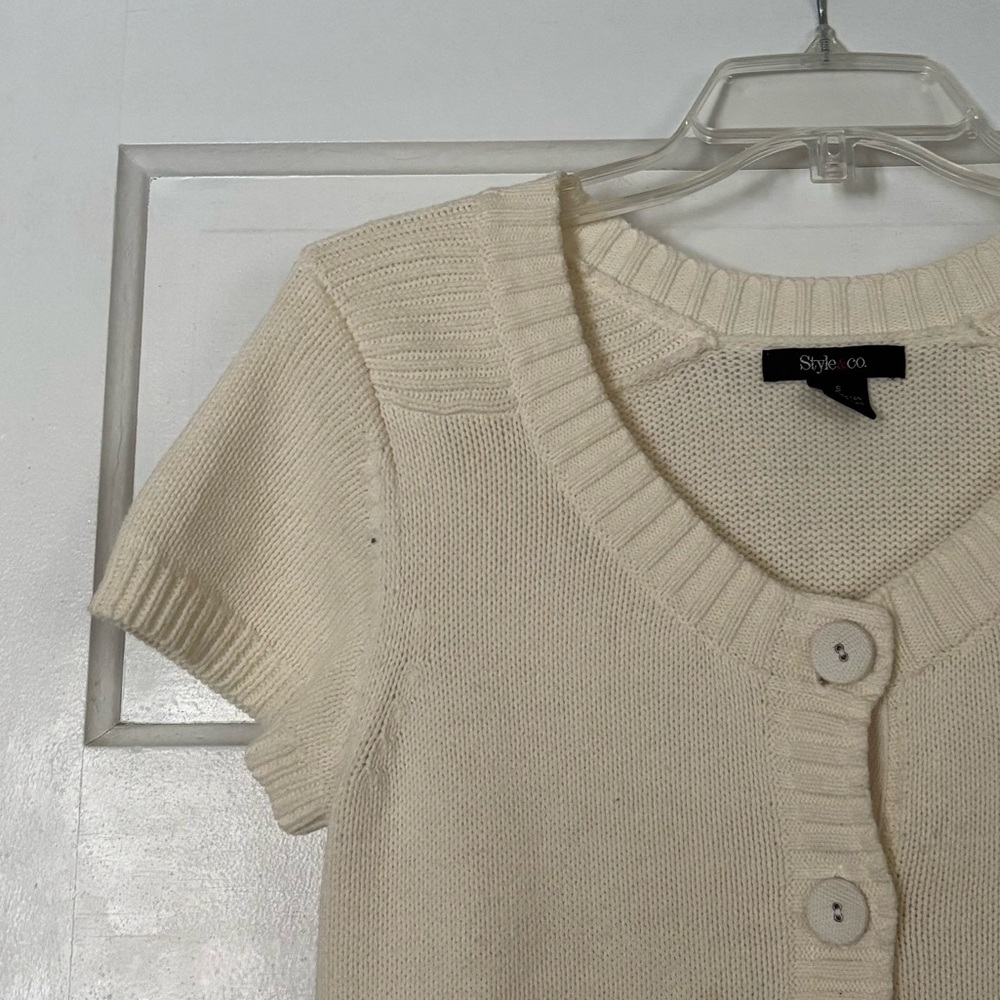 Style & Co. Cream Short Sleeve Cardigan - Picture 2 of 4